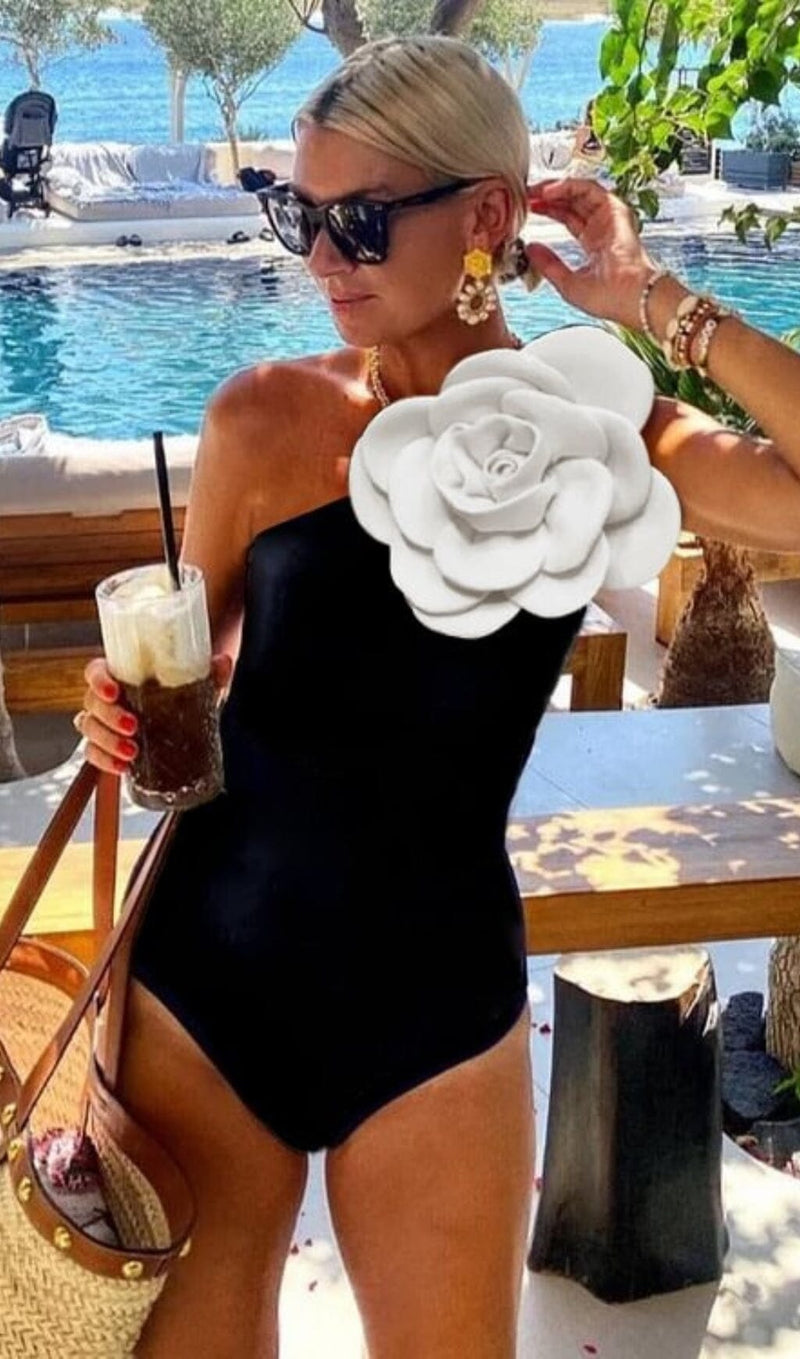 EXAGGERATED 3D FLOWER ONE PIECE SWIMSUIT IN BLACK styleofcb 