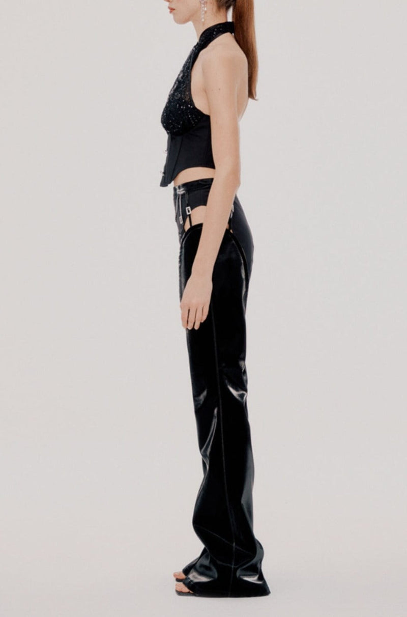 LACE STITCHING HATERNECK TUBE TOP IN BLACK TOPS & SKIRTS styleofcb 