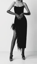 FEATHER HIGH-LOW DRESS IN BLACK DRESS styleofcb 