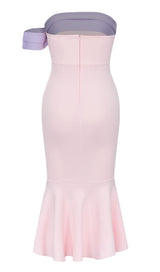 RUFFLE BODYCON MIDI DRESS IN PINK DRESS STYLE OF CB 