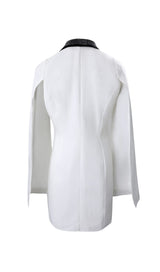 V-NECK DIAMOND DECORATIVE NECKLINE CLOAK DRESS IN WHITE styleofcb 