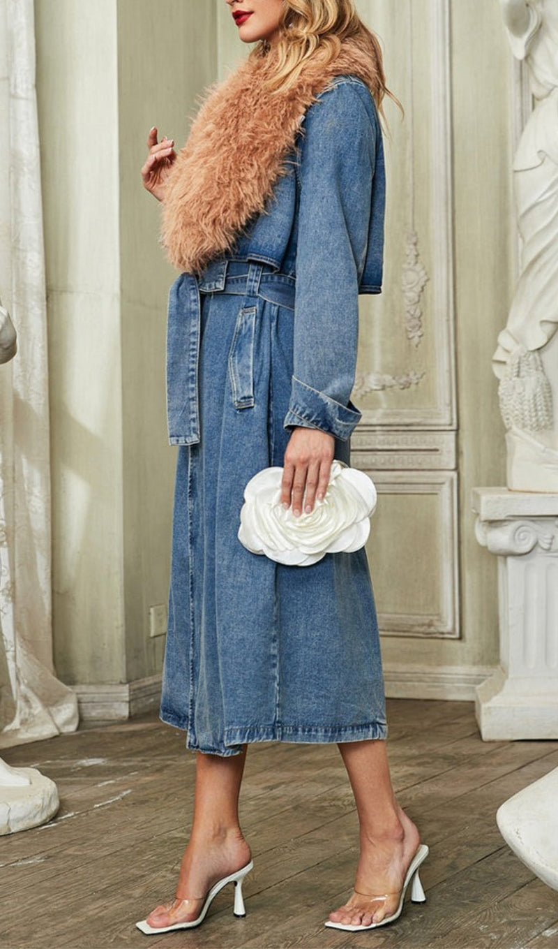 FAUX FUR COLLAR DENIM COAT