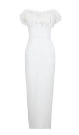 FEATHER BODYCON MAXI DRESS IN WHITE Dresses styleofcb 