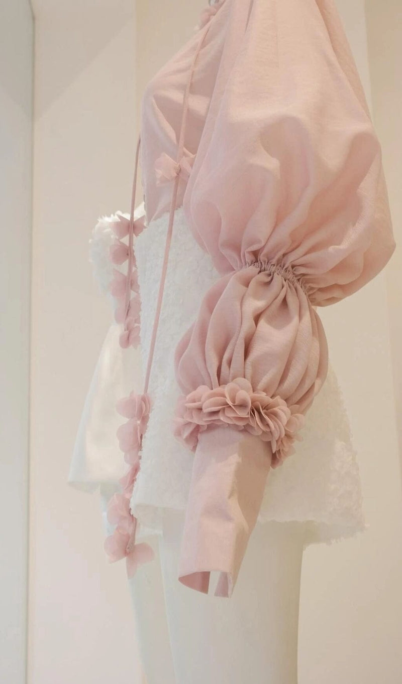 PUFF SLEEVE TWO PIECE SUIT IN PINK DRESS STYLE OF CB 