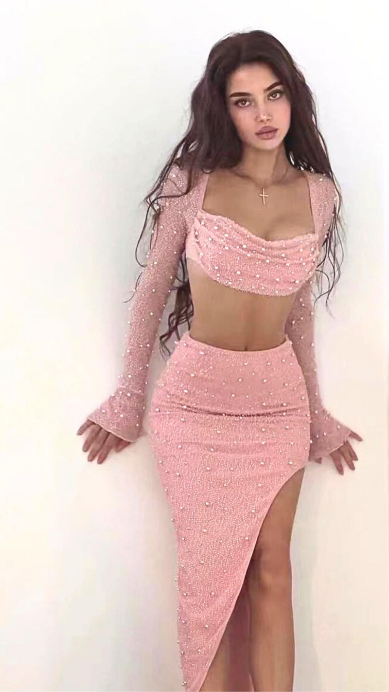 PEARL LONE SLEEVE TWO PIECE DRESS Dresses styleofcb XS PINK 