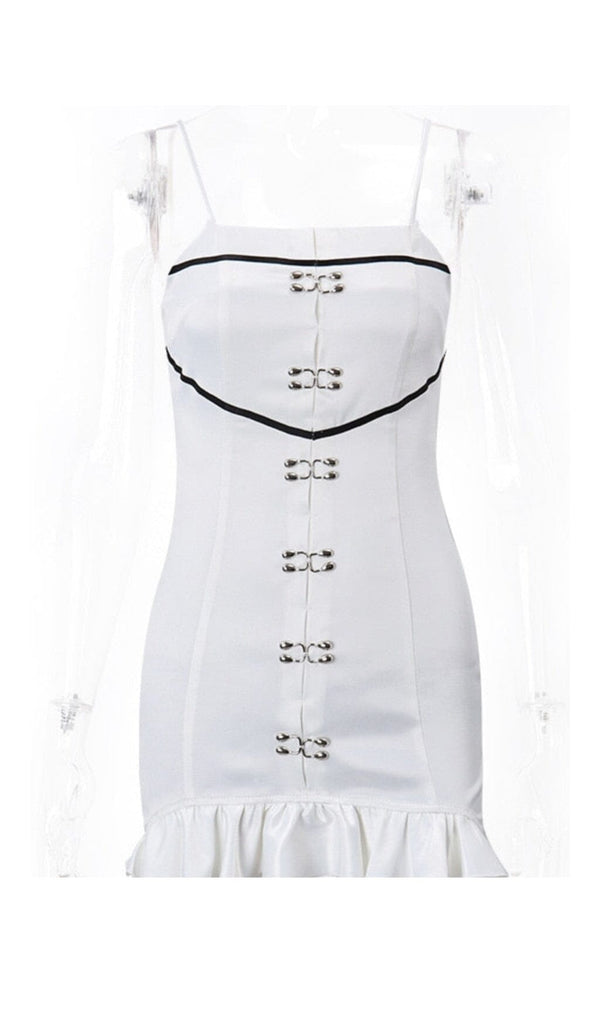 STRAP RUFFLES MINI DRESS IN WHITE DRESS STYLE OF CB 