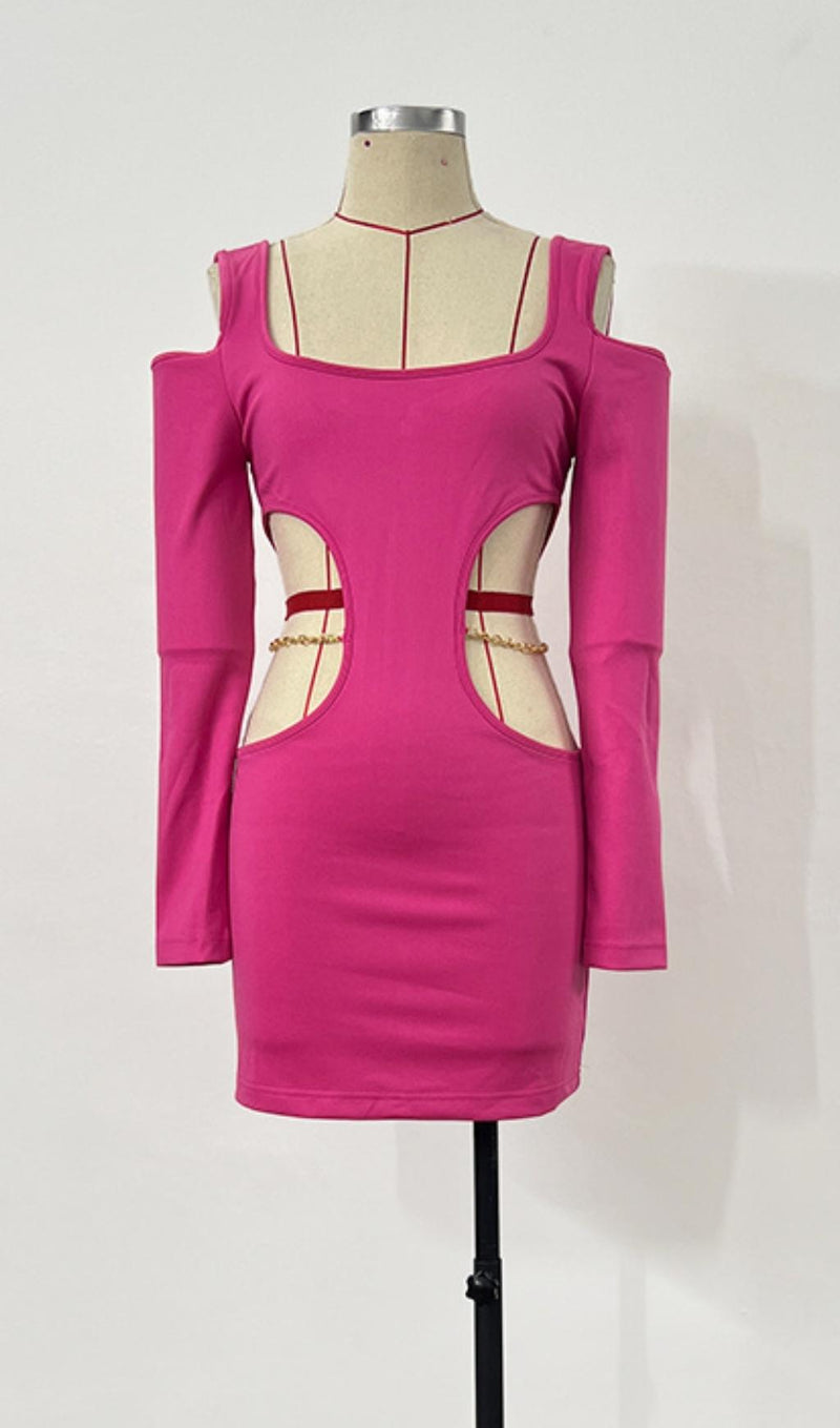 LONG SLEEVES CUT OUT MINI DRESS IN PINK Dresses styleofcb 