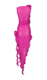 PERSPECTIVE RUFFLE MIDI DRESS IN PINK DRESS styleofcb 