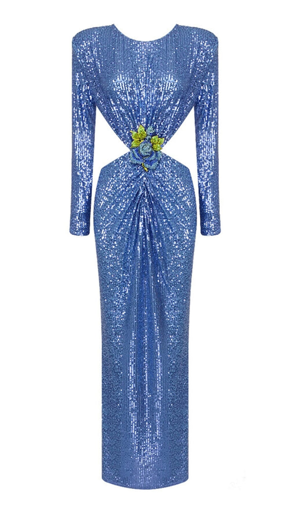 SEQUIN CUTOUT BACKLESS MAXI DRESS IN BLUE DREESES styleofcb 