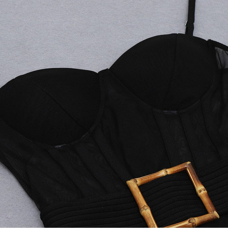 GAUZE TRANSPARENT BAMBOO BUCKLE BELT DRESS IN BLACK styleofcb 