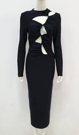 LONG SLEEVES CUT OUT MIDI DRESS IN BLACK styleofcb 