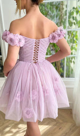 LACE FLORAL-EMBELLISHED MINI DRESS IN LILAC DRESS STYLE OF CB 