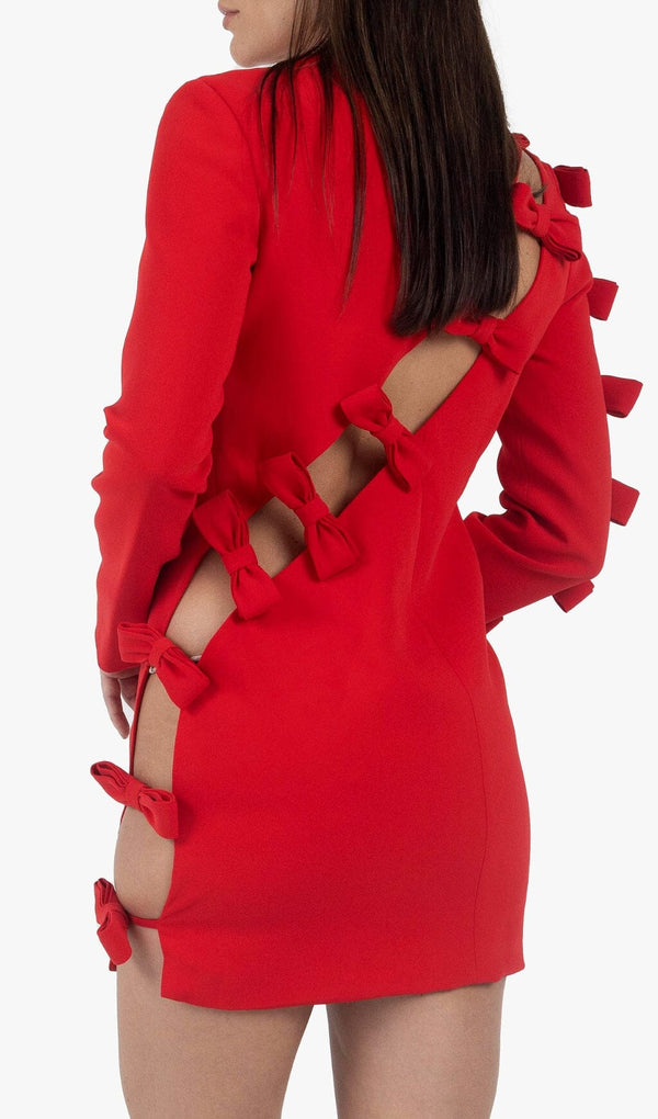 SIDE LACE UP BOW MINI DRESS IN RED DRESS STYLE OF CB 