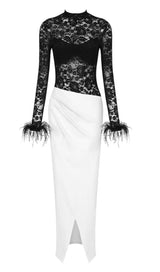 SPLICED LACE FEATHER SLIT DRESS IN BLACK AND WHITE styleofcb 