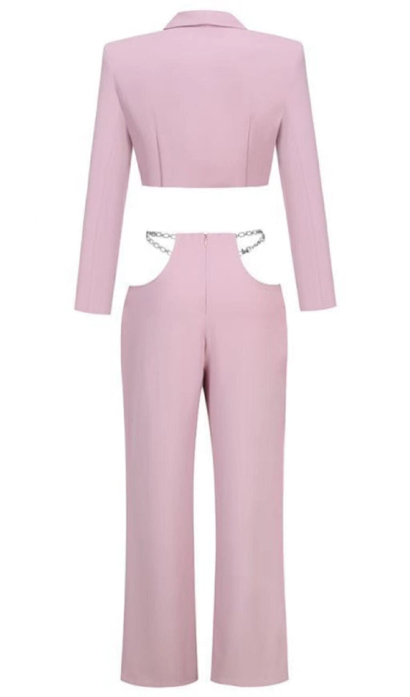SNAKE BUCKLE WAISTBAND SUIT IN PINK styleofcb 