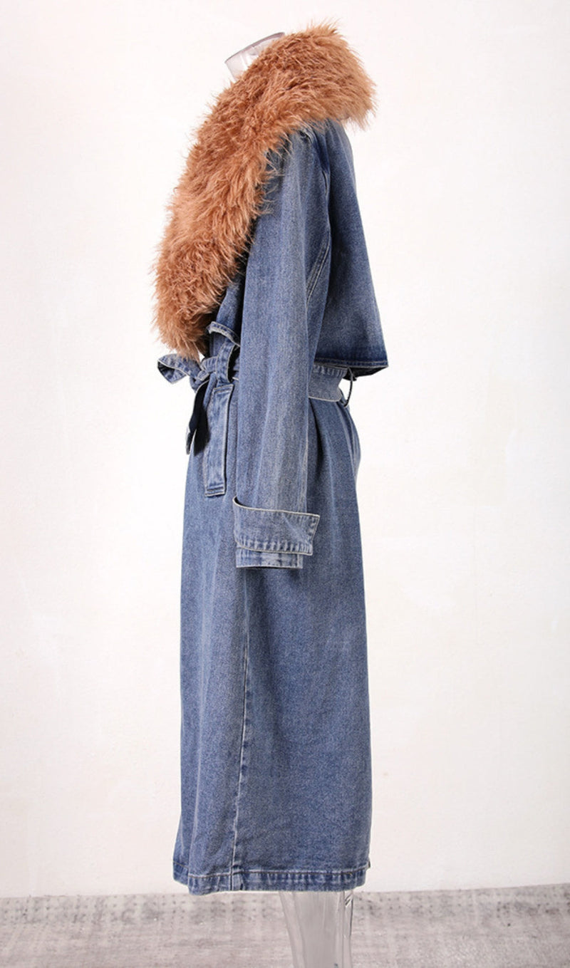 FAUX FUR COLLAR DENIM COAT