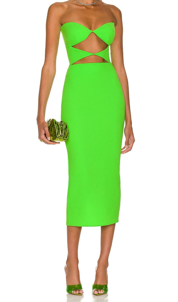 CUT OUT STRAPLESS MIDI DRESS Dresses styleofcb XS GREEN 