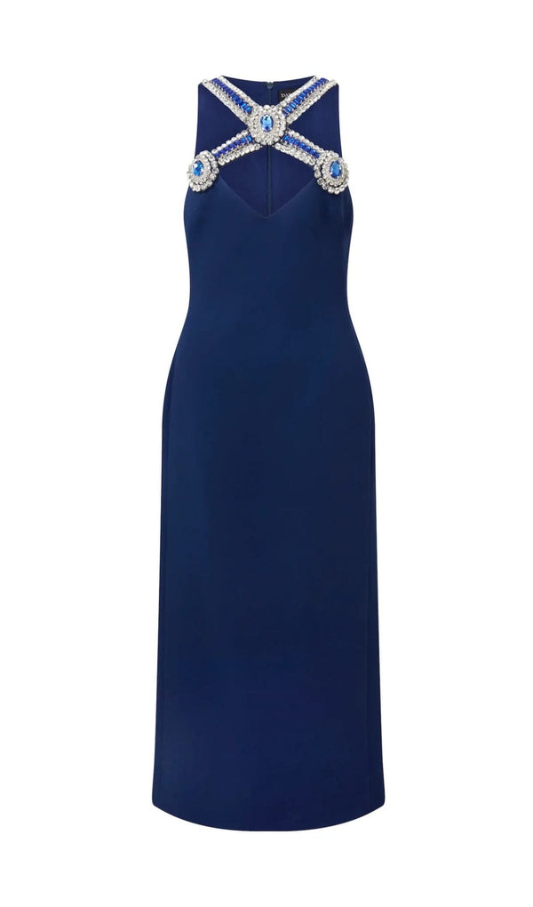 HALTER CRYSTAL MIDI DRESS IN DEEP SEA BLUE DRESS styleofcb 