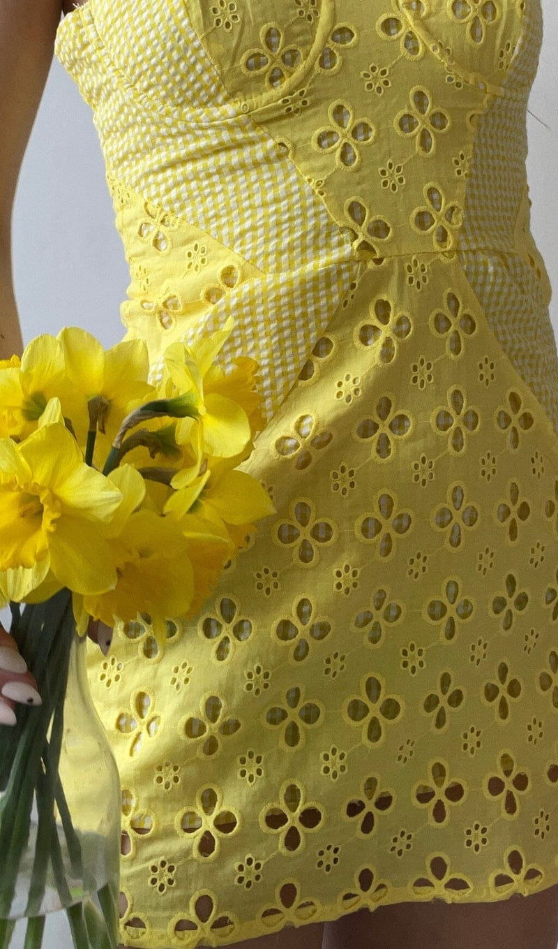 BOHEMIAN STRAPPY MINI DRESS IN LEMON DRESS STYLE OF CB 