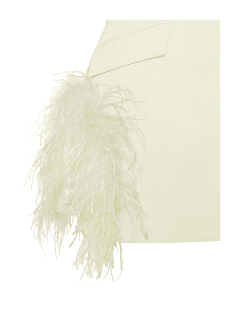 Madeline Pearl White Feather Trim Blazer Dress styleofcb 