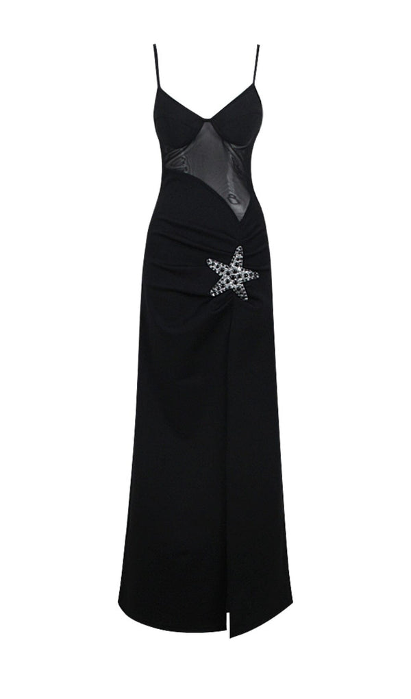 STARFISH EMBELLISHED MESH BODICE MAXI DRESS IN BLACK styleofcb 