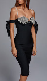 RHINESTONE STRAPPY MIDI DRESS IN BLACK DRESS STYLE OF CB 