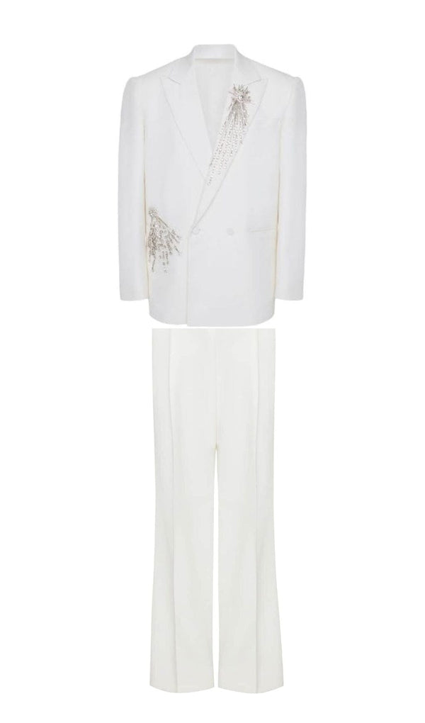 CRYSTAL EMBELLISHED CREPE SUIT SET IN WHITE STYLE OF CB 