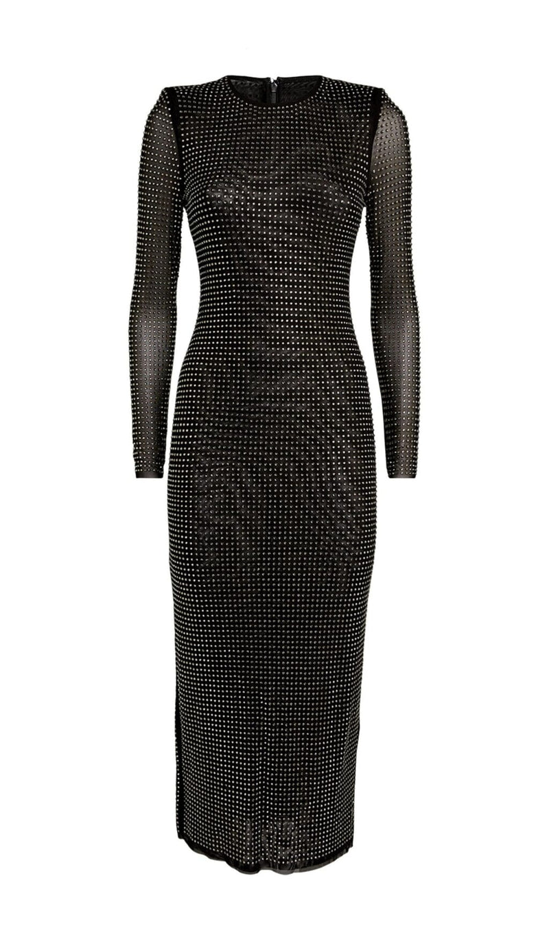 ENBELLISHED MESH MIDI DRESS IN BLACK styleofcb 