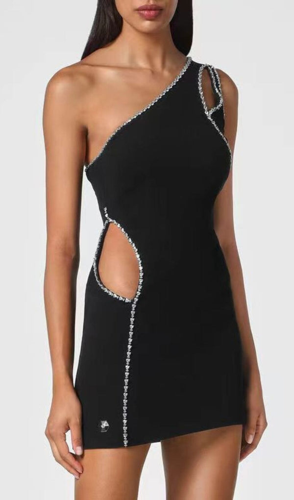 ONE SHOULDER DIAMOND MINI DRESS IN BLACK styleofcb 