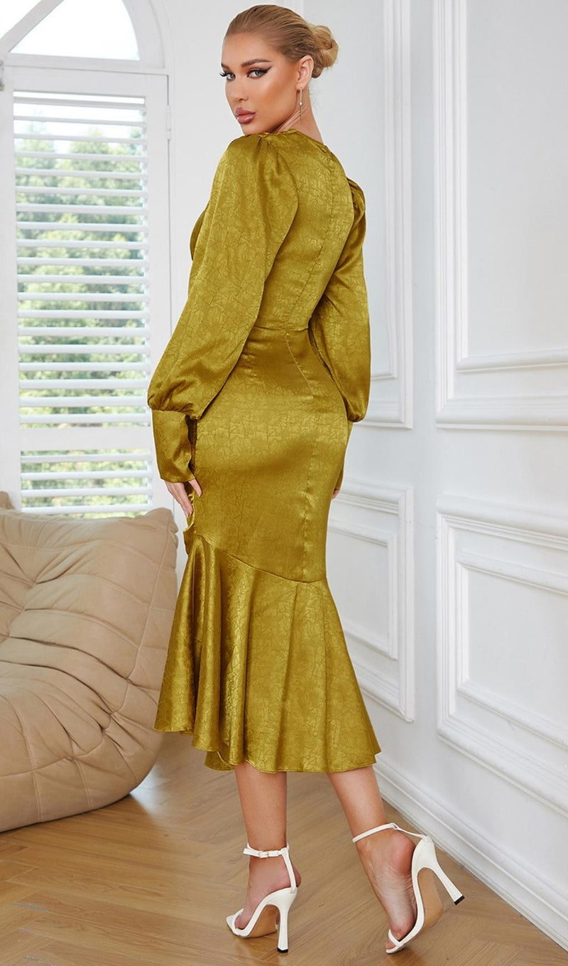 LONG SLEEVES RUCHED MIDI DRESS IN YELLOW Dresses styleofcb 