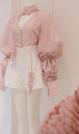 PUFF SLEEVE TWO PIECE SUIT IN PINK DRESS STYLE OF CB 