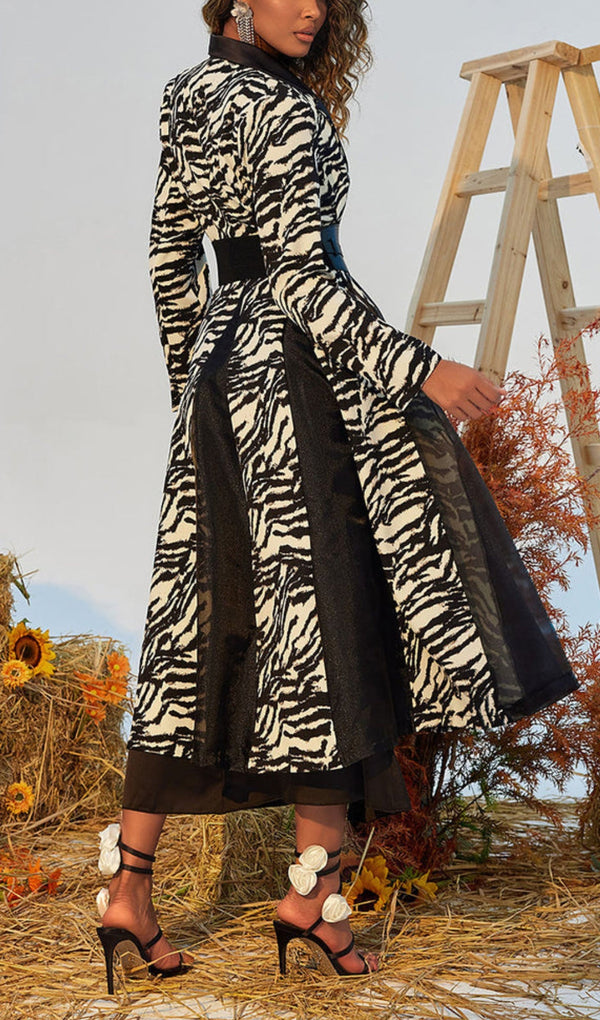 ZEBRA PRINTED LAPEL BLAZER DRESS