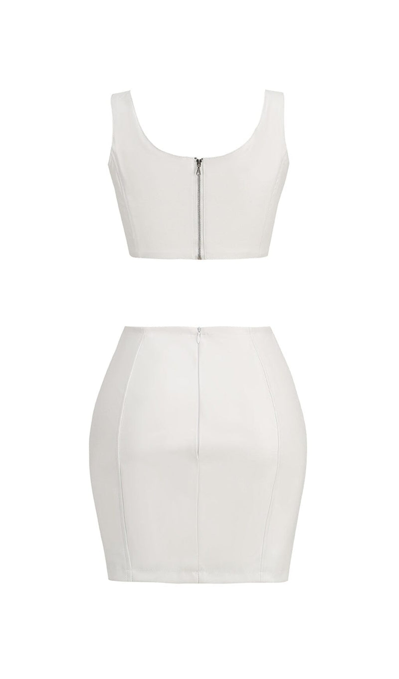 LEATHER BUTTON TWO PIECES SUIT IN WHITE styleofcb 