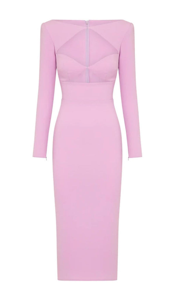 CUT OUT LONG SLEEVE MIDI DRESS IN PINK Dresses styleofcb 