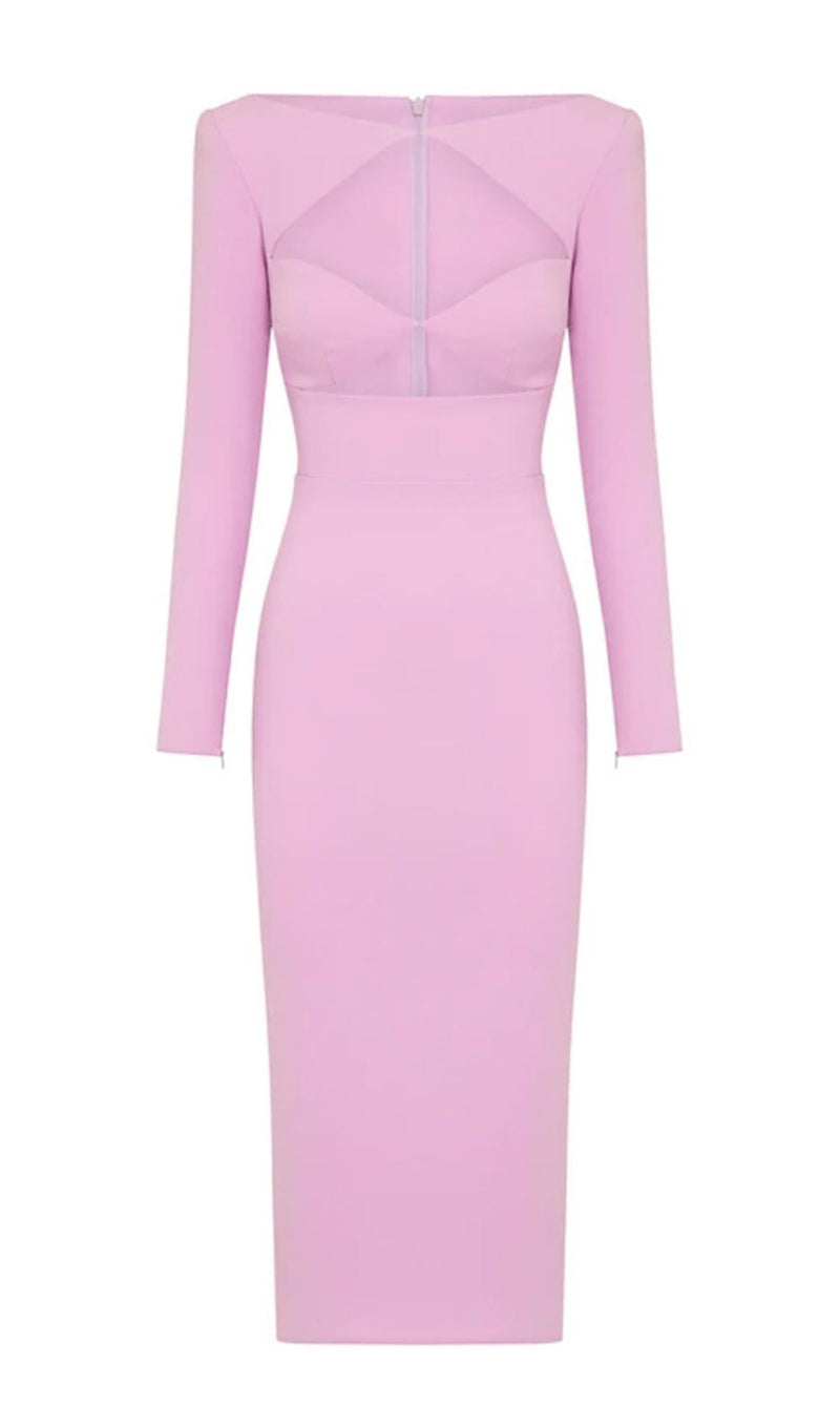 CUT OUT LONG SLEEVE MIDI DRESS IN PINK Dresses styleofcb 