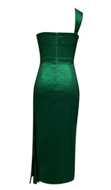 ONE SHOULDER RUCHED MIDI DRESS IN GREEN Dresses styleofcb 
