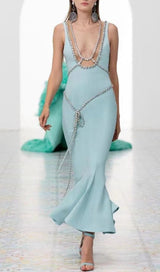 BANDAGE FISHTAIL SLEEVELESS HIGH WAIST MAXI DRESS IN AQUAMARINE styleofcb 