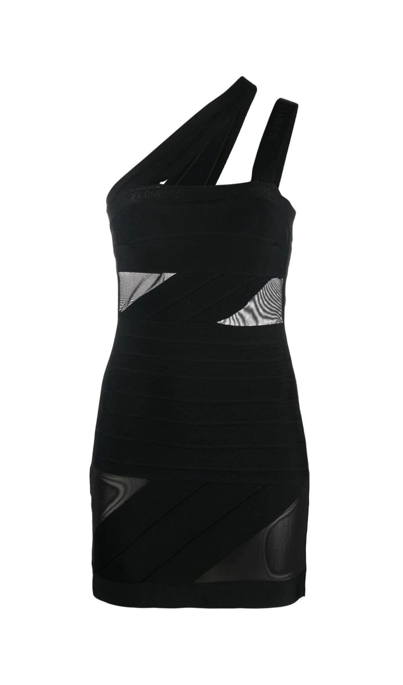 BANDAGE PATCHWORK CUT-OUT SLOUCHY MINI DRESS IN BLACK styleofcb 