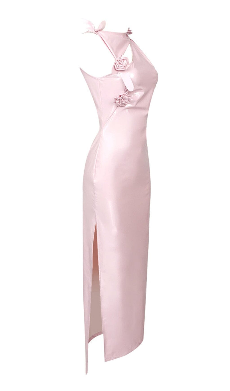 GLAM WITH EDGY SKINTIGHT LATEX GOWN IN PINK LEATHERETTE PIECES styleofcb 