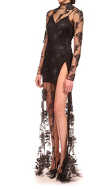 EMBROIDERED MESH FLORAL MAXI DRESS IN BLACK DRESS STYLE OF CB 