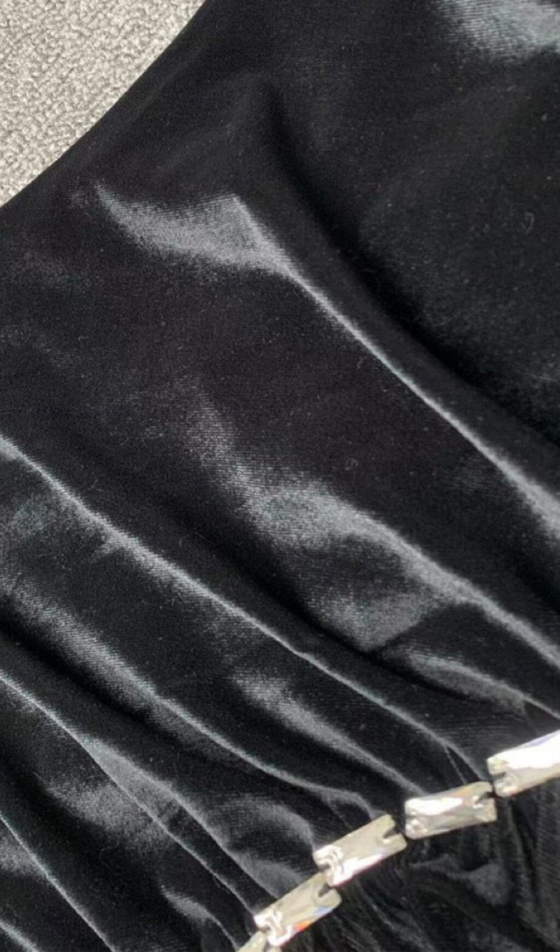 VELVET DIAMOND ONE SHOULDER SPLIT MAXI DRESS IN BLACK styleofcb 