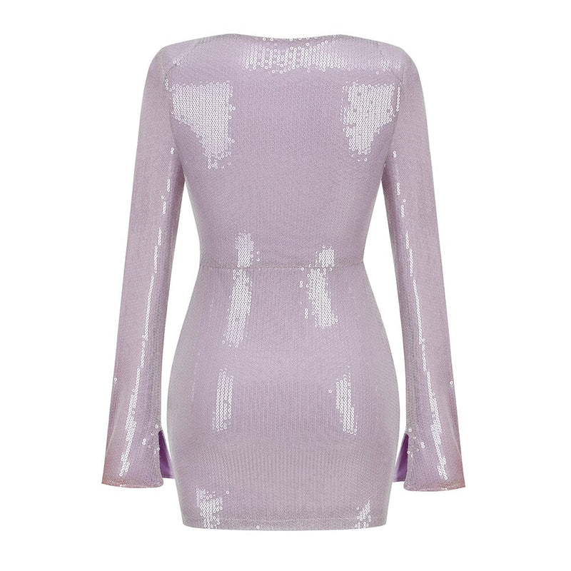 LONG SLEEVE SEQUIN MINI DRESS IN ICE LAVENDER DRESS STYLE OF CB 