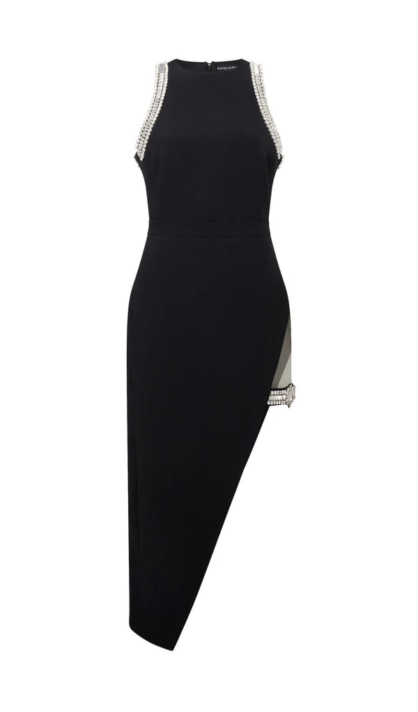 CRYSTAL SPLIT MIDI DRESS IN BLACK DRESS styleofcb 