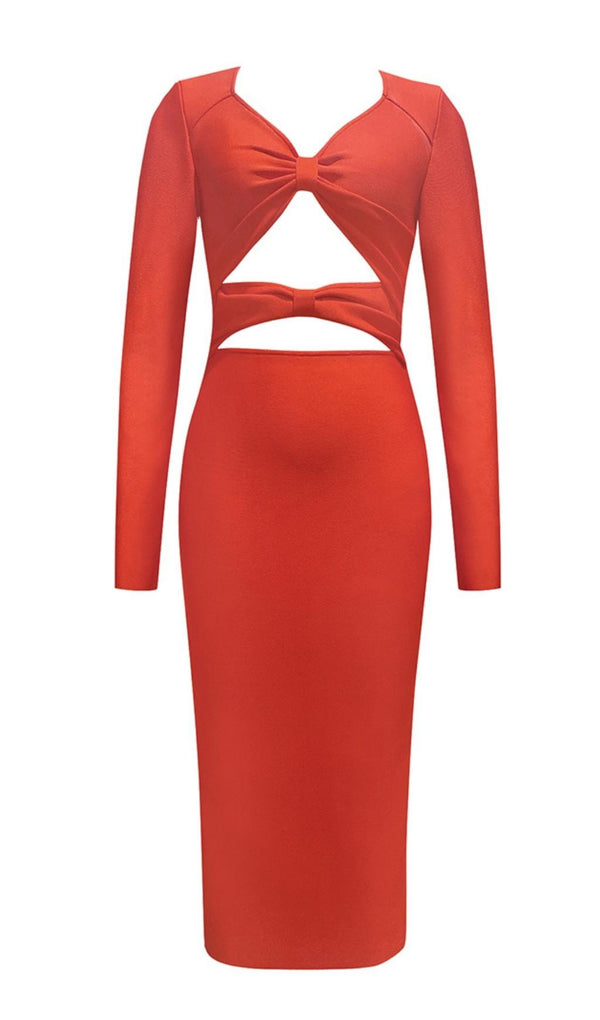 LONG SLEEVES CUT OUT MIDI DRESS IN RED Dresses styleofcb 