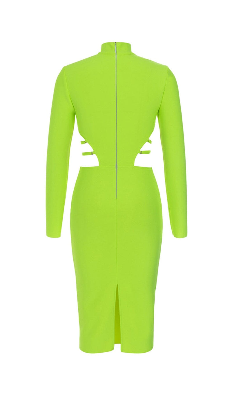 FLUORESCENT GREEN WAIST CUT-OUT SLIM-FIT DRESS styleofcb 