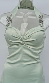 HANGING NECK PLEATED BANDEAU DRESS IN MINT GREEN styleofcb 