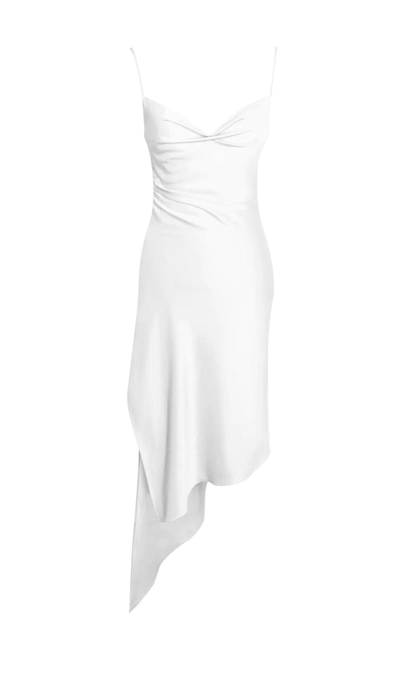 WHITE SATIN DRAPING MIDI DRESS Dresses styleofcb 