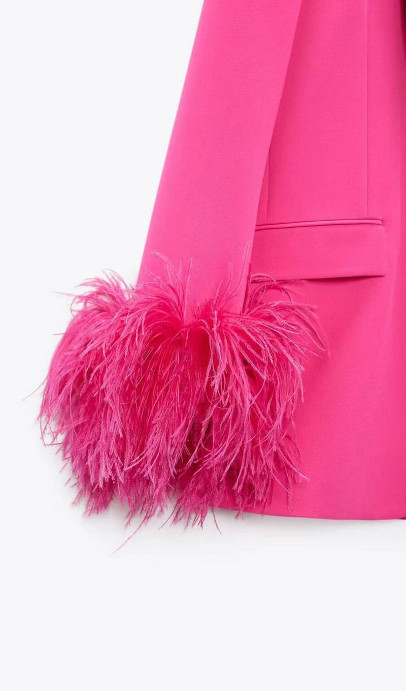 FEATHER JACKET SUIT IN HOT PINK jacket styleofcb 
