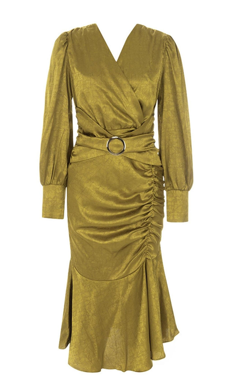LONG SLEEVES RUCHED MIDI DRESS IN YELLOW Dresses styleofcb 
