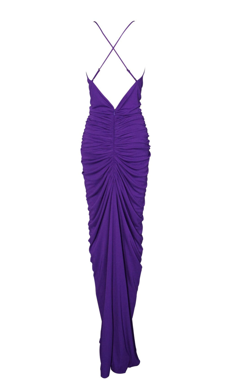 FLOWER-EMBELLISHED PLUNGE MAXI DRESS IN AMETHYST DRESS STYLE OF CB 